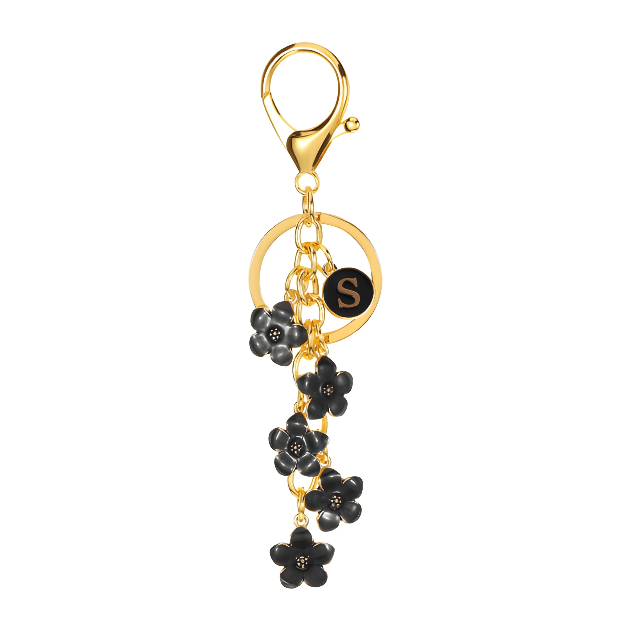 Daisy Flower Initial Letter - Bag Charm (Black) - Image 18