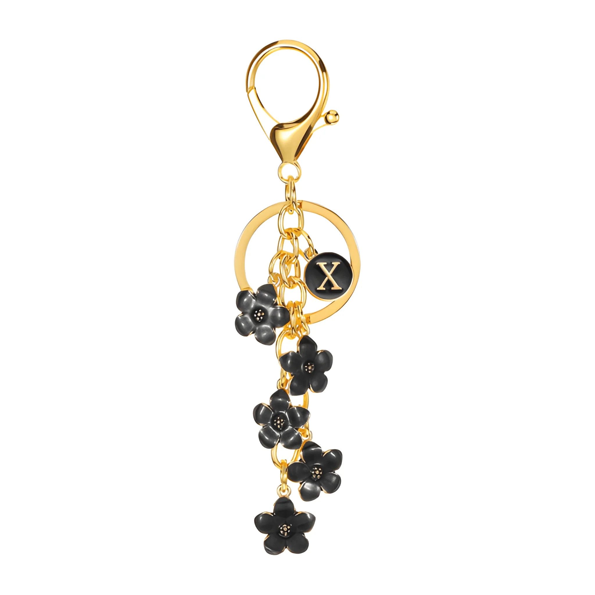 Daisy Flower Initial Letter - Bag Charm (Black) - Image 24