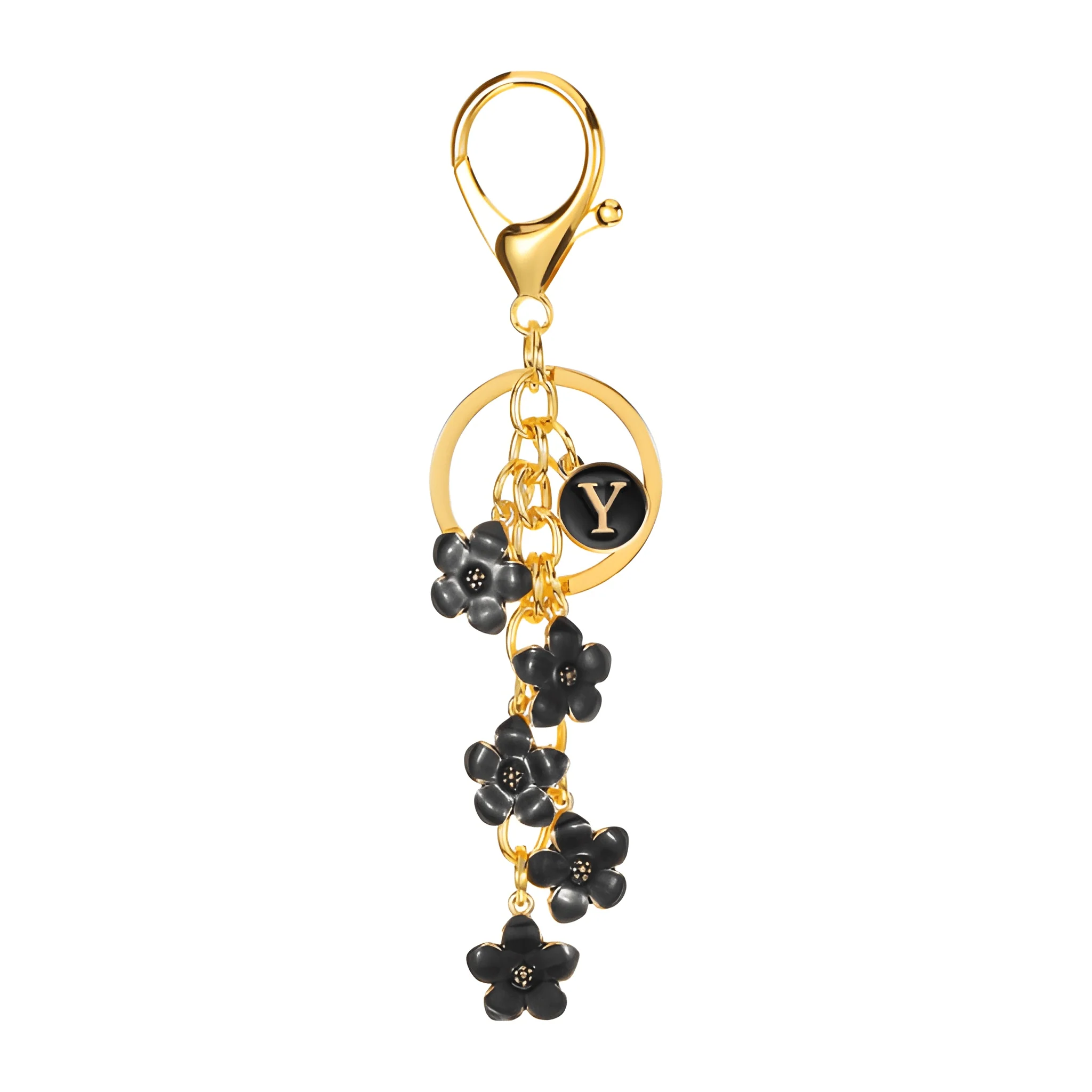 Daisy Flower Initial Letter - Bag Charm (Black) - Image 25