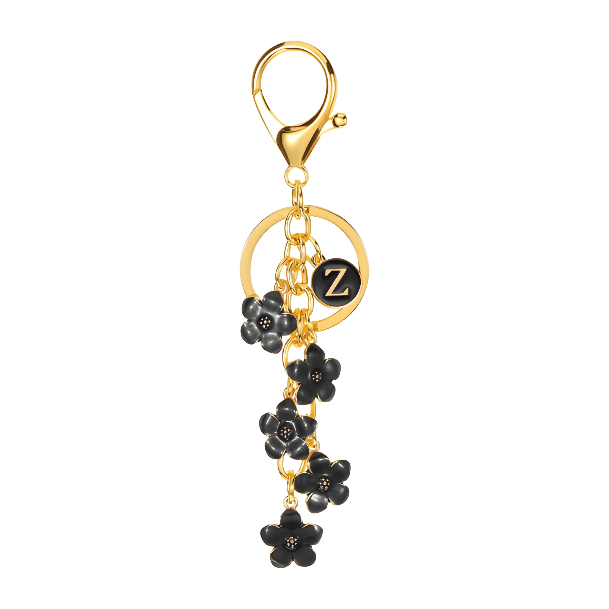 Daisy Flower Initial Letter - Bag Charm (Black) - Image 26