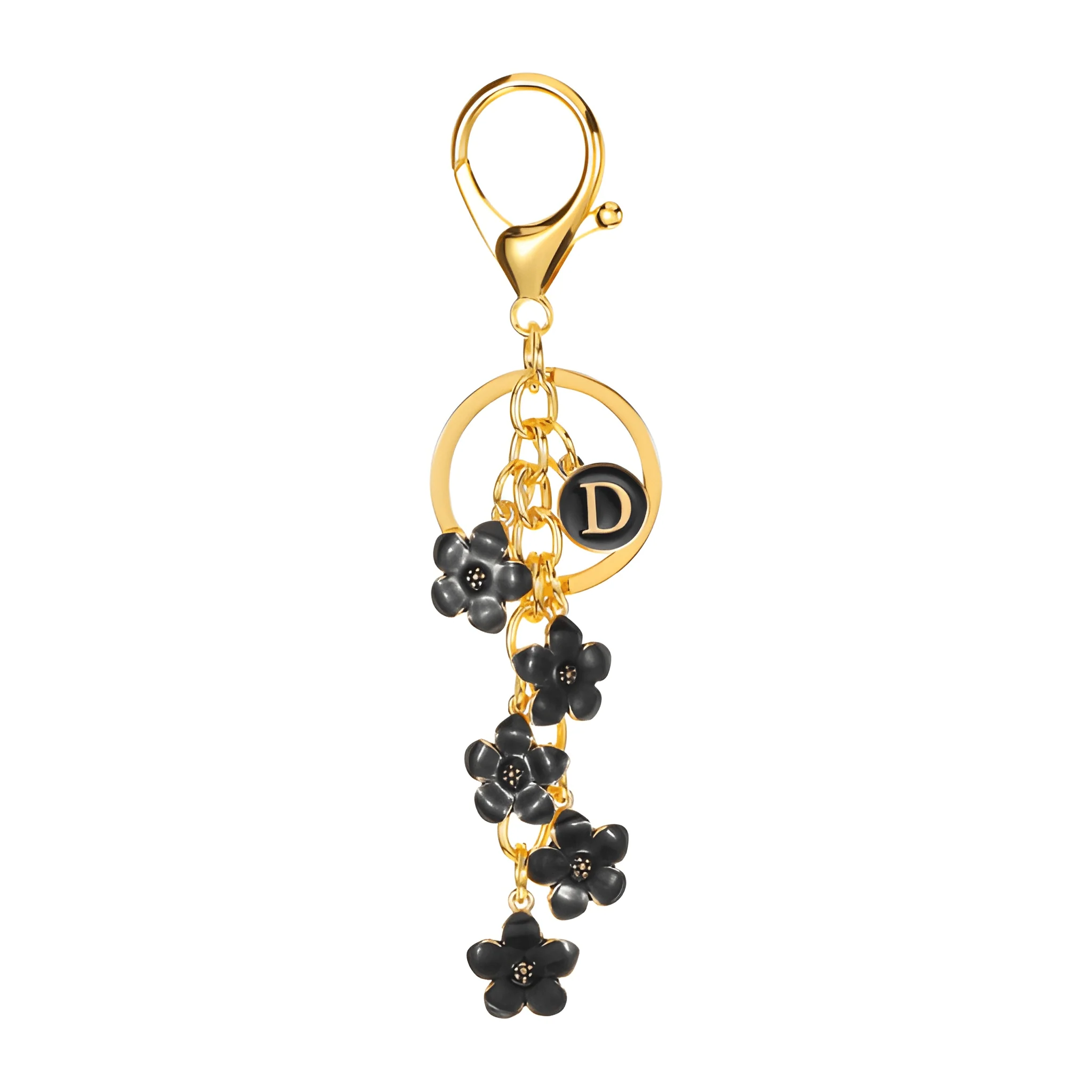 Daisy Flower Initial Letter - Bag Charm (Black) - Image 4